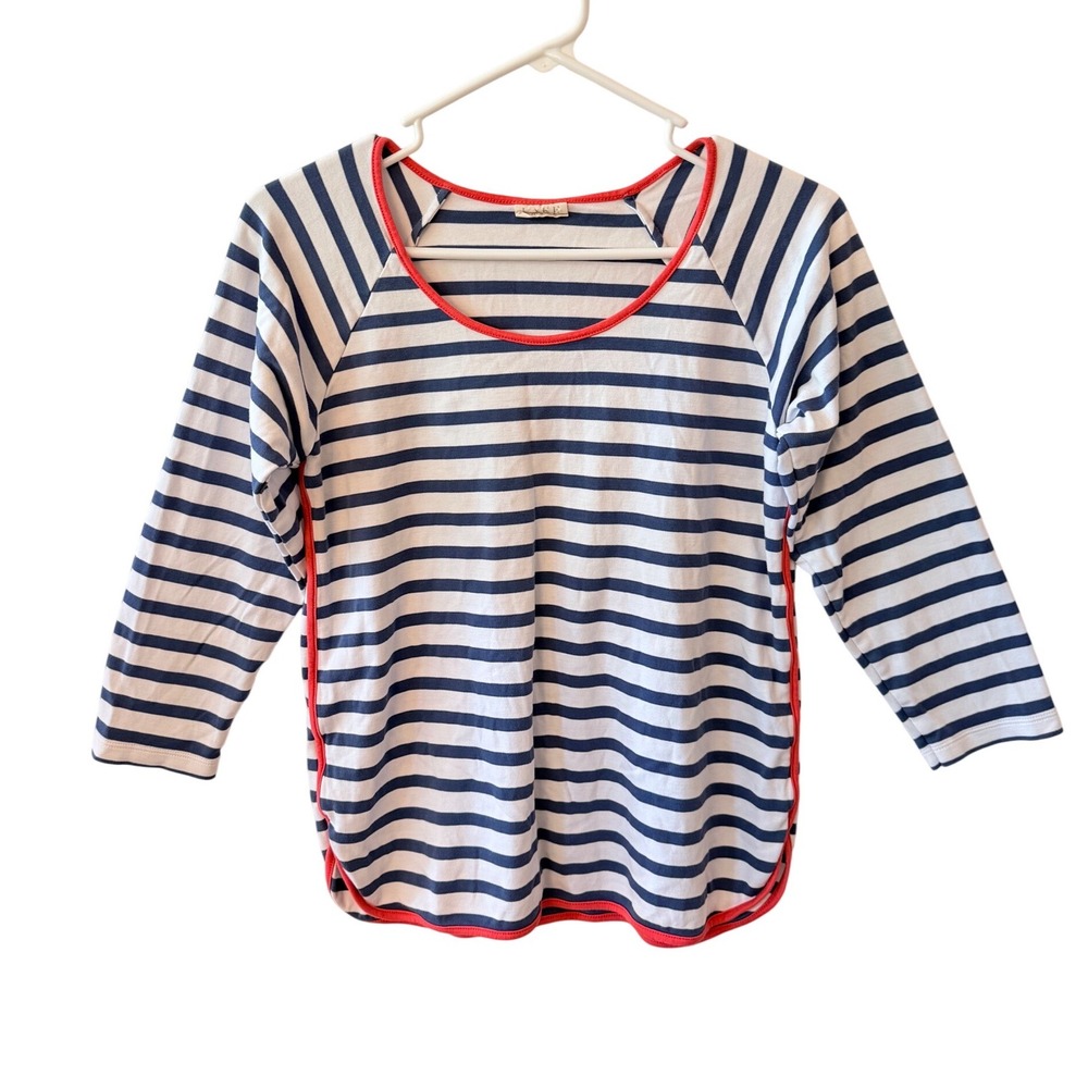 LAKE Navy Stripe Americana Coastal Nautical Preppy 100% Pima Cotton PJ Top SMALL